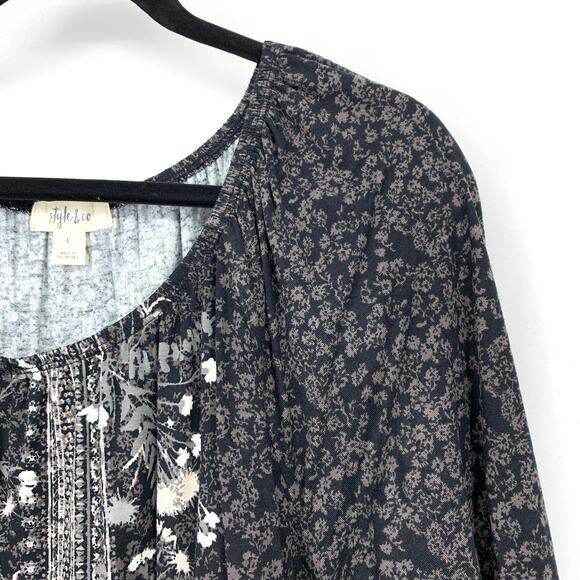 Style & Co Off Shoulder Peasant Blouse Womens Sz L Black White Gray Floral Print - Picture 3 of 6